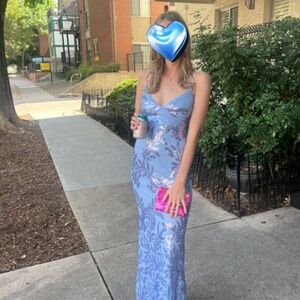 Blue sequin floor length dress